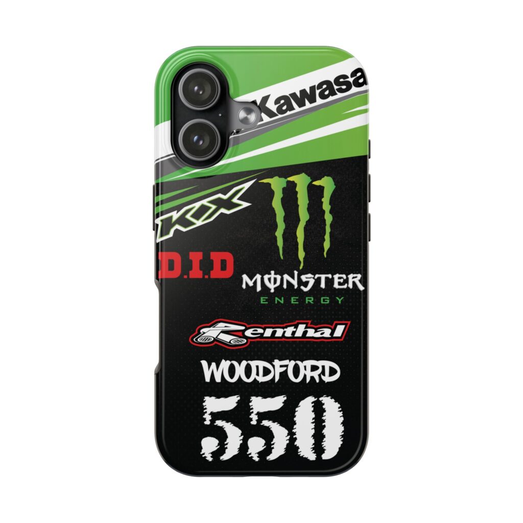 Custom preview of Custom Kawaksi Motocross Tough Phone Case with personalized name and number